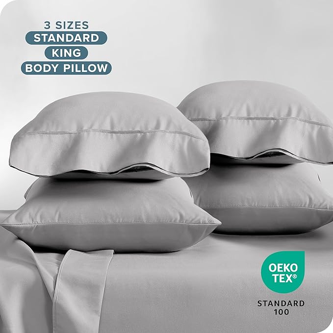 Bare Home Microfiber Bulk Pillow Cases - Standard/Queen Size Set of 4 - Cooling Pillowcases - Double Brushed - Light Grey Pillowcases 4 Pack - Easy Care (Standard - 4 Pack, Light Grey)