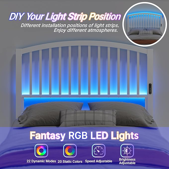 Weehom Full Size Headboard Only, Modern Headboard for Full Size Bed with LED Light, USB & Type C Port and Touch & Remote Control, Metal Headboard, Sturdy and Stable, Easy Assembly, White
