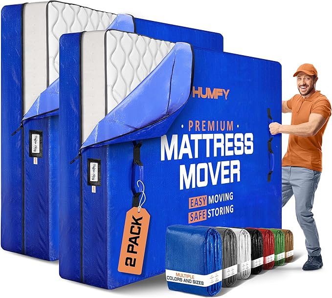 Mattress Bags for Moving with 8 Handles (2-Pack) Full Size Mattress Moving Bag – Tear-Proof Mattress Storage Cover With Dual Zippers – Reusable Mattress Moving Bags - Storage Mattress Protector