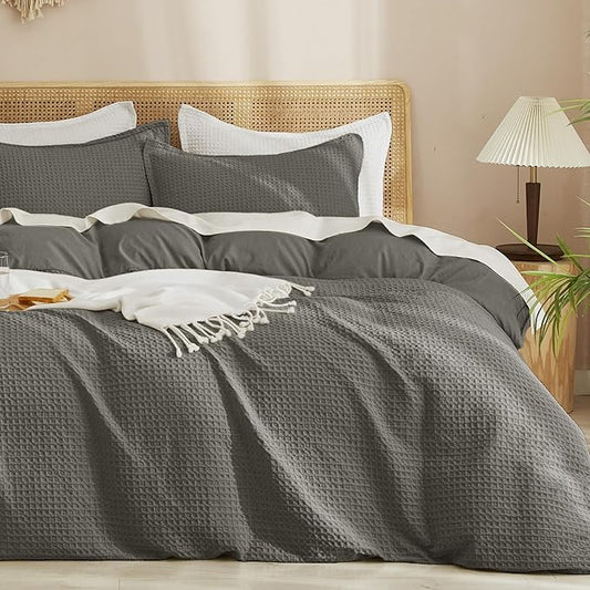 PHF Waffle Weave Duvet Cover Set Twin/Twin XL Size, No Snagging Ultra Soft Luxury Textured Breathable Comforter Cover for All Season 2pcs, Durable Bedding Duvet Set with 1 Pillow Sham, 68"x90", Grey