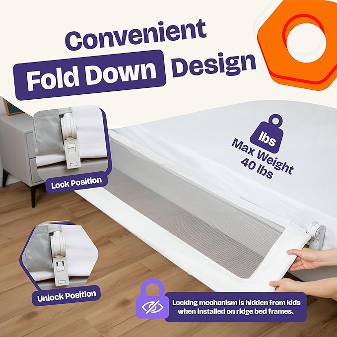 ComfyBumpy 2-Pack Bed Rail for Toddlers 55.5" L x 19.5" H | Toddler Bed Rails for Twin, Full, Queen & King Mattress Size | Swing Down Rail Guard | Mattress Side Rail for Kids | White