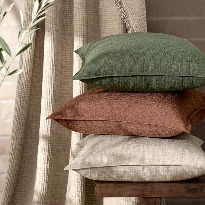 MIULEE Euro Sham Pillow Covers for Bed 24x24, 2 Pack Oatmeal Linen Thick & Textured Decorative Throw Pillow Covers, Neutral Cushion Cases, Modern Farmhouse Home Decor, No Filling
