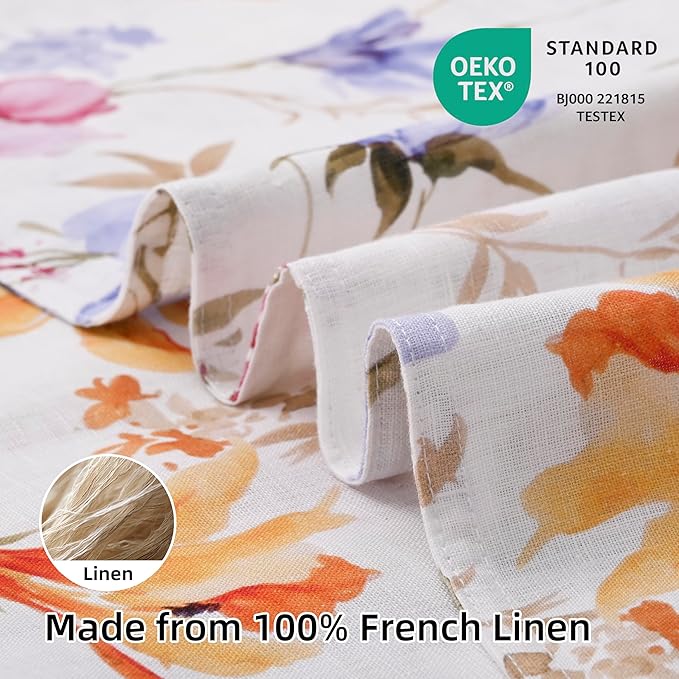 CHUFFED 100% French Linen Pillow Cases Pastel Bloom Print, Farmhouse Floral Stone Washed Pillow Shams with Envelope Closure Soft Breathable Vintage Pillow Covers for Decor,20x36 inches