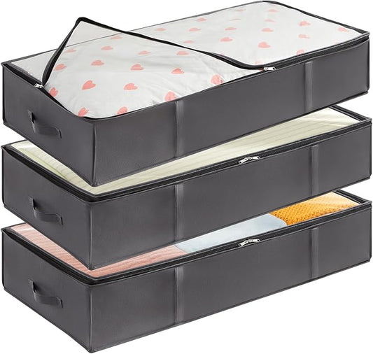 Lifewit 95L 3 Pack Under Bed Storage Containers, Large Capacity Blanket Storage Bags with Reinforced Handle, Organization and Storage for Comforters, Sheets, Clothes, Bedroom, College Dorm, Grey