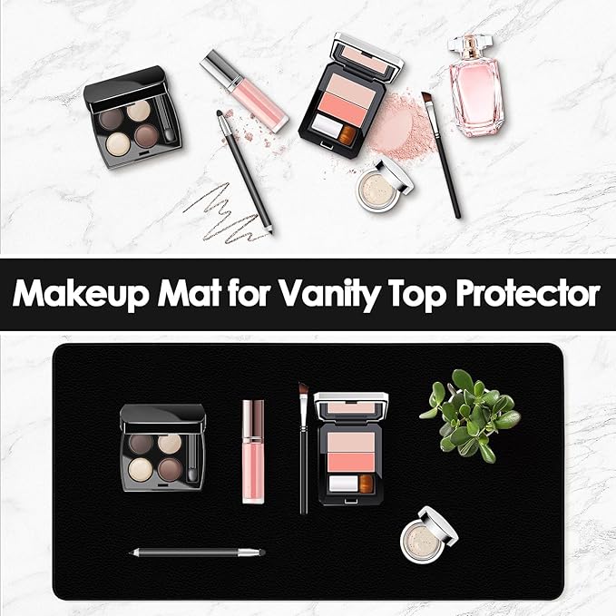 Makeup Mat for Vanity to Protect Desk Top 31.5 x 15.7 in, Dual-Sided Makeup Mat, Easy to Clean Desk Pad - Waterproof and Oilproof Vanity Accessories (Black and Red)