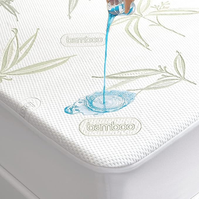 Cal King Size Waterproof Mattress Protector, Premium Cooling Viscose from Bamboo Mattress Pad, Breathable, Noiseless, Cooling & Machine-Washable Bed Cover with 21" Deep Pocket