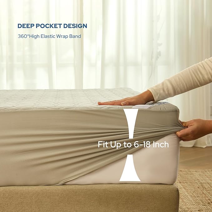 BEDLORE 2 Pack Waterproof Mattress Protector, King Size Mattress Pad with Deep Pocket 6"-18" Depth, Soft Breathable Bed Mattress Cover for Home, Bedroom, Hotel (Light Gray)