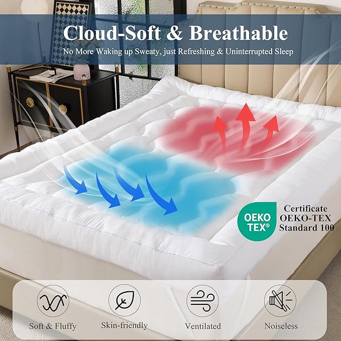 ELNIDO QUEEN® 5 Inch Memory Foam Mattress Topper King Size, Breathable Gel Memory Foam Bed Topper, 2000 GSM Fill, Soft Fluffy Supportive Pillow Top Mattress Pad for Back Pain Relief, 80x78x5 Inch