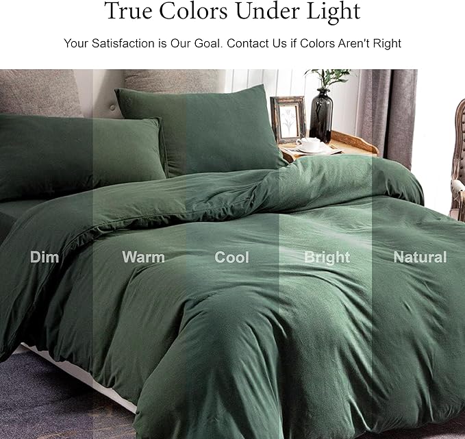 PURE ERA Jersey Knit Duvet Cover Set 100% T-Shirt Cotton Super Soft Comfy 3pc Bedding Set with Zipper Closure (Solid Forest Green, Oversized King)