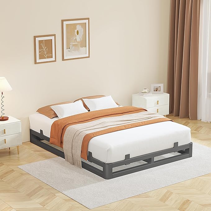 6 Inch California King Bed Frames with Rounded Corner and Squeak Free U-Slot Design, Metal Platform Bed Frames 6 Non-Slip Guards, 3500lbs Heavy Duty Steel Slat Support, No Box Spring Needed