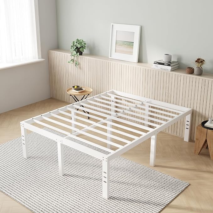 Novilla King Size Bed Frame, 16 Inch Metal Platform Bed Frame King Size with Storage Space Under Bed, Heavy Duty Steel Slat Support, Easy Assembly, No Box Spring Needed, White