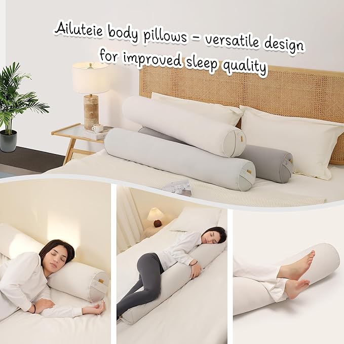Body Pillow for Adults,Long Round Pillow,Big Cylindrical Pillow,Large Full Bolster Pillows for Side Sleepers (Misty White, 59"*7.87")