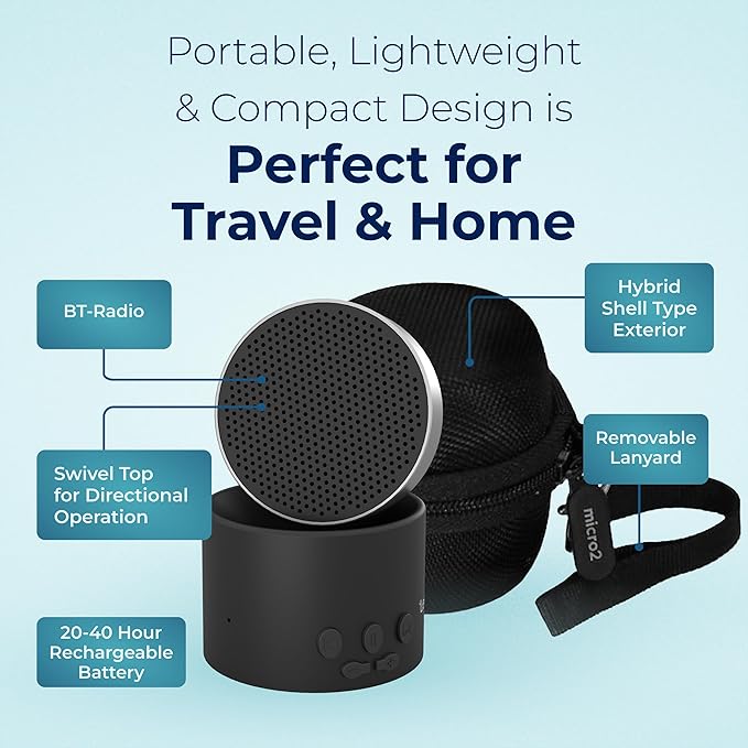 Adaptive Sound Technologies LectroFan Micro2 - Sound Machine for Sleep - Built-in Microphone - Noise-Masking - Precision Volume Settings - Sleek Design - Black Noise Machine, Black Carrying Case