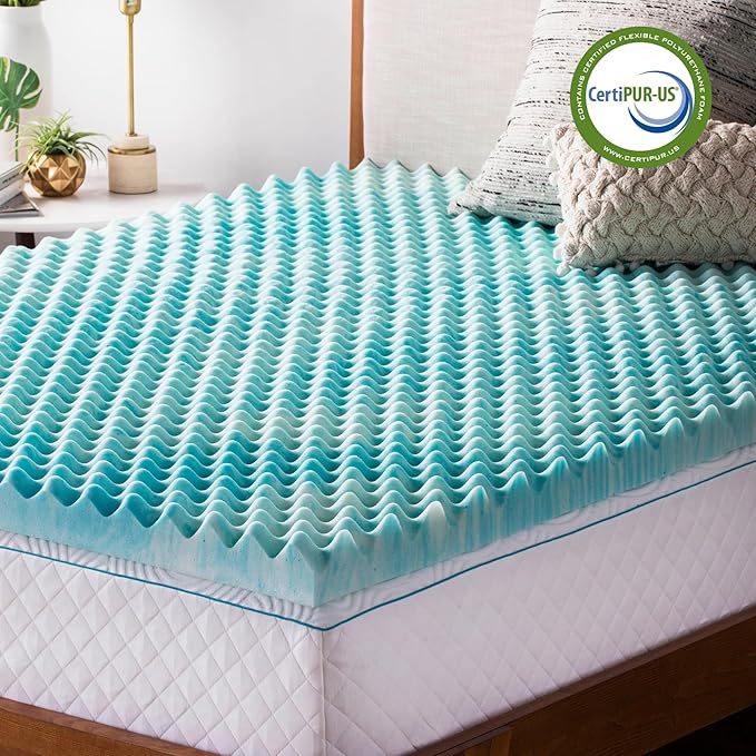 Linenspa 2 Inch Gel Memory Foam Mattress Topper – Egg Crate Style, Reversible for two feels – Promotes Airflow & Relieves Pressure Points – Twin
