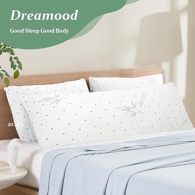 Dreamood Body Pillow Firmer 3200g 100% Shredded Memory Foam Body Pillows for Adults Side Sleeper Pregnancy Full Body Pillow 20x54 inch Adjustable with Washable Viscose Made from Bamboo Cover