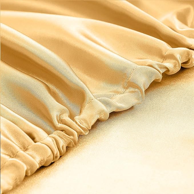 Homiest 4pcs Satin Sheets Set Luxury Silky Satin Bedding Set with Deep Pocket, 1 Fitted Sheet + 1 Flat Sheet + 2 Pillowcases (Queen Size, Gold)