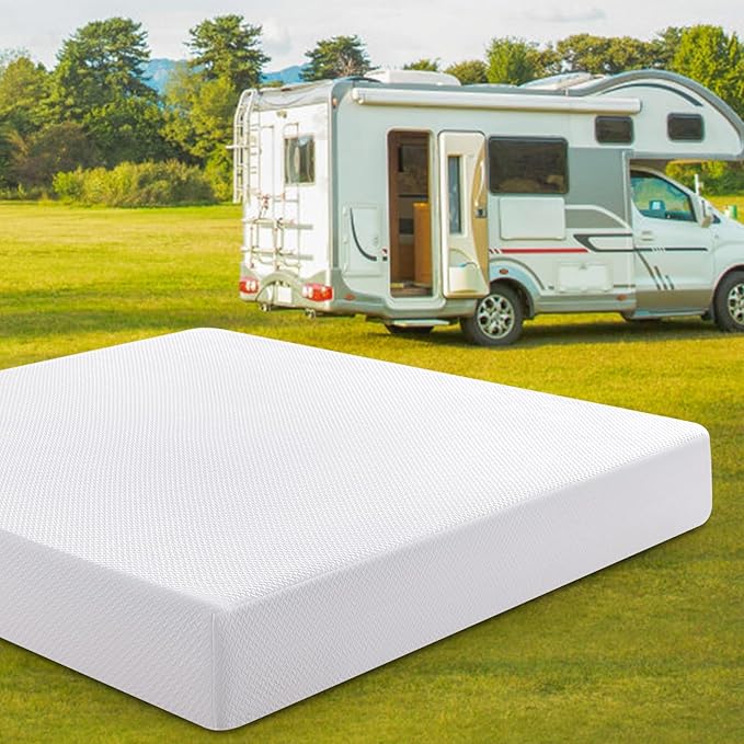 RV Mattress Short Queen 10 Inch,Premier Cool Green Tea Gel Memory Foam Mattresses for Camper/Truck/Trailer, Medium Firm-Mattress for Back Pain,Removable Fiberglass Free Cover,CertiPUR-US, 75'' x 60''