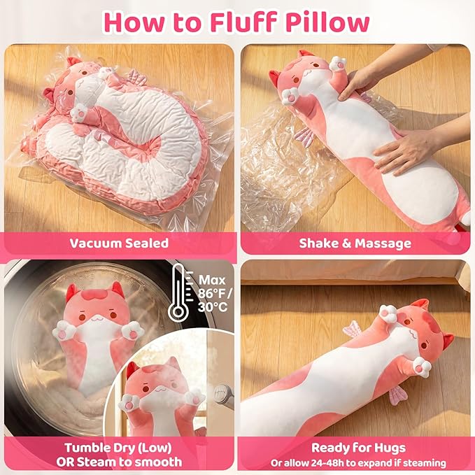Mewaii Long Cat Plush 5 Sizes, 120% Extra Filling Giant Plushness Kids Body Pillow, Kawaii Cute Pink Cat Stuffed Animals Plushies, Big Long Body Pillow Cat Plush Gift for Girls 20”