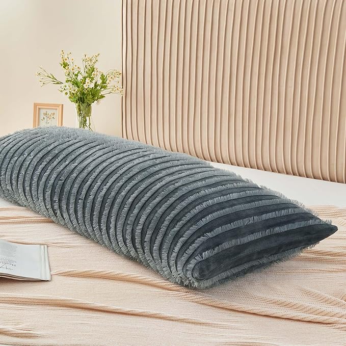 BEDELITE Body Pillow Cover with Zipper Closure, Decorative Boho Fleece Pillowcase 20 x 54 Inches, Luxury Fluffy Plush Long Body Pillow Pillowcase for All Seasons(Dark Grey-Boho)