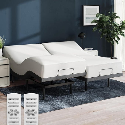 Nectar Split King Adjustable Base & 12” Hybrid Mattress (New Version) - Head & Foot Incline - Medium Firm Memory Foam & Coils - Cooling Layer - 3 Massage Settings - 365-Night Trial & Forever Warranty