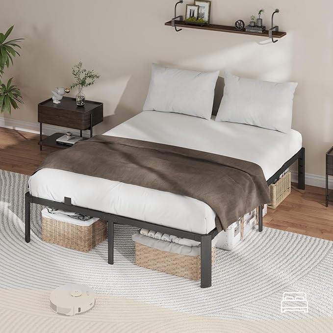 Metal Bed Frame Twin Size, 14 Inch 3500 lbs Heavy Duty Platform Bed Frames Steel Slats Noise Free No Box Spring Needed, Easy Assemble Sturdy Bedframe Rounded Corner with Storage and Mattress Retainers