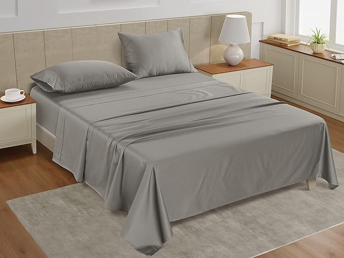 LANE LINEN 100% Cotton Sheets Twin Size - 450 Thread Count Premium Sateen Weave for Gentle Feel On Skin - Extra Soft Hotel Quality Sheets for Dorm Rooms - Oeko Tex Certified - Paloma