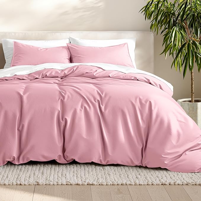 Bare Home Bedding Duvet Cover Queen Size - Premium 1800 Super Soft Collection - Lightweight, Cooling - Soft Breathable Bedding Duvet Cover (Queen, Light Pink)