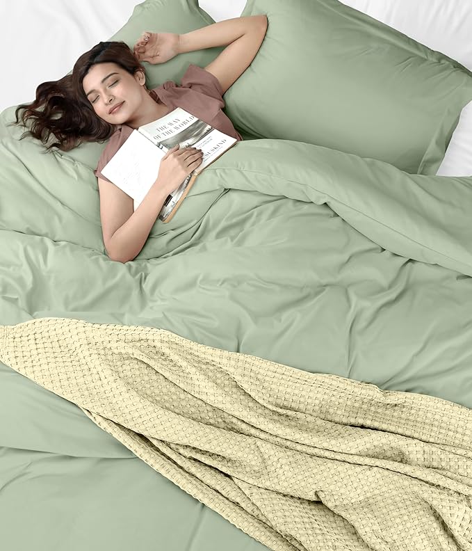Utopia Bedding Duvet Cover Full Size - 3 Piece with Zipper Closure - 1 Comforter Cover 80X90 Inches & 2 Pillow Shams 20X26 Inches (Sage) Comforter Not Included