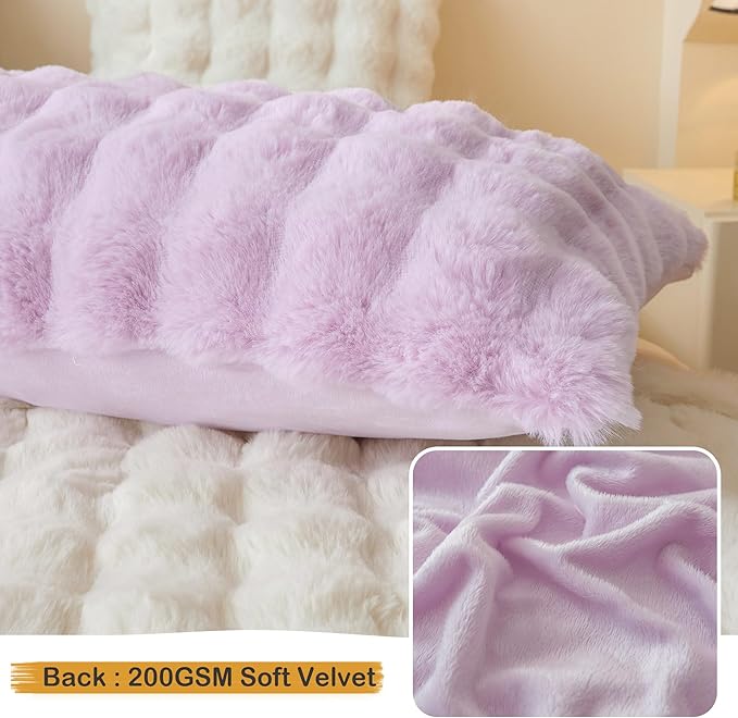 LIFEREVO Fluffy Faux Rabbit Fur Body Pillow Cover, Cozy Light Purple Bubble Shaggy Plush Bed Body Pillowcase with Zipper, Long 20"x54" Fuzzy Furry Pillow Case for Bedroom Home Decoration, Lavender