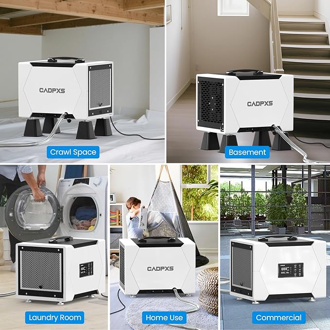 CADPXS Crawl Space Dehumidifier with Drain Hose, 80 Pint Commercial Dehumidifier for Basement, Home Use, Water Damage, Auto Defrost, Memory Start, cETL, Up to 1000 Sq Ft, 5 Years Limited Warranty