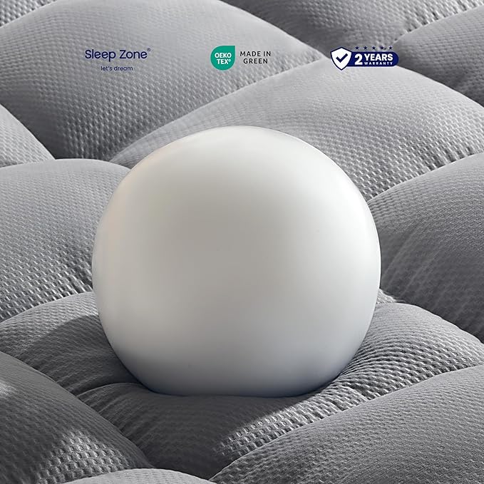 SLEEP ZONE Mattress Topper, Extra Thick Fitted Mattress Pad for Back Pain, Plush and Support Mattress Cover, Deep Pockets Mattress Protector, Hotel Quality (Grey, California King)