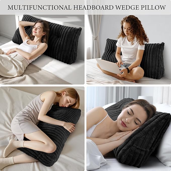 Headboard Pillow Twin XL, Triangular Wedge Pillow Headboard, Cushion Headboards Reading Pillows, Backrest Pillows for Sitting in Bed or Working with Removable Cover, Black