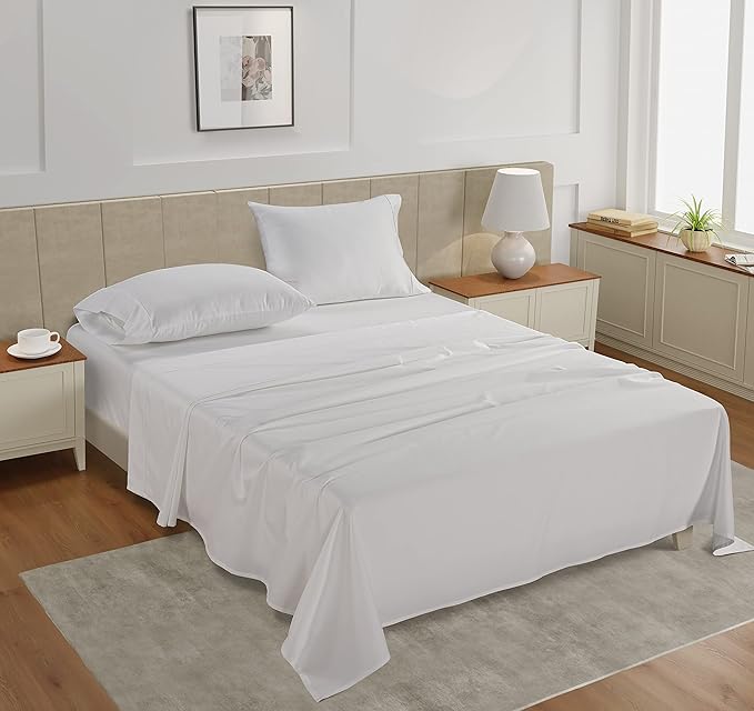 LANE LINEN Twin Sheets Set - 450 Thread Count Premium Sateen Weave for Gentle Feel On Your Skin - 100% Cotton Sheet Set for Hotel Quality Softness - Fits Mattresses Upto 15'' Deep - White