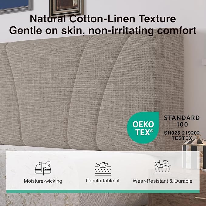 Novilla Queen Bed Frame with Drawers, Queen Bed Frame with Headboard, LED Bed Frame Queen Size, Charging Station and Adjustable Headboard Bed Frame Queen Size, No Box Spring Needed, Beige
