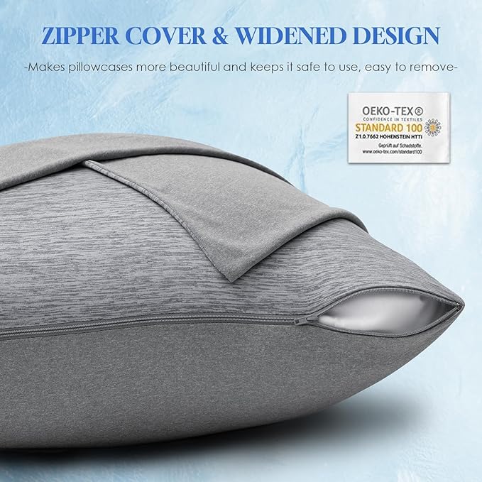CHOSHOME Cooling Pillow Cases Zipper Pillow Covers Q-Max > 0.45 Zippered Pillowcases for Hot Sleepers, Soft, Breathable, Skin-Friendly, 4 Pack (Queen, 20"x30", Grey)
