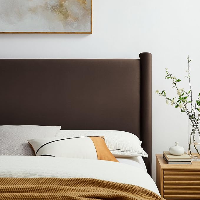Modway Rael Full Upholstered Headboard with Pillars in Chocolate Brown – Velvet Headboard – Stain-Resistant Performance Velvet Headboard for Full Size Beds