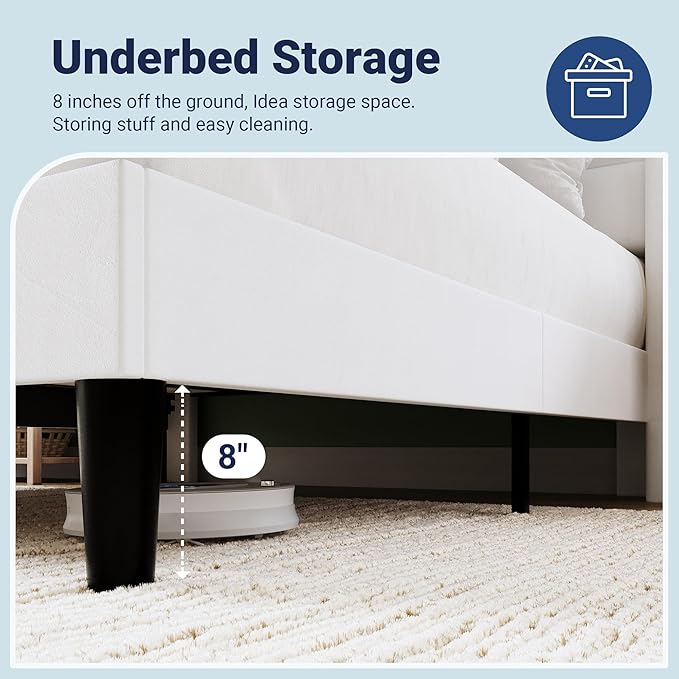 Allewie Queen Size Platform Bed Frame with Charging Station & Storage Headboard, Upholstered Velvet Wingback Design & USB Port, Strong Wooden Slats Support, No Box Spring Needed, Easy Assembly, White