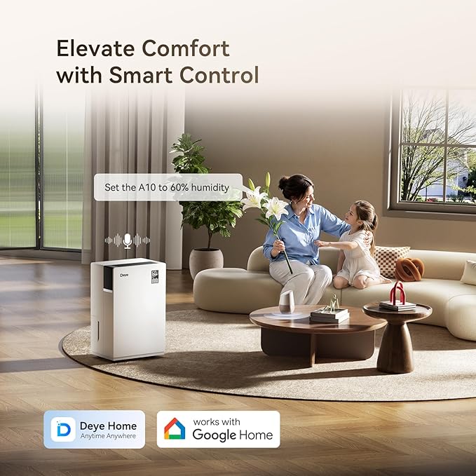 Deye Smart Dehumidifier for Home and Basement, 36 Pints/Day, ENERGY STAR Certified, 33dB Quiet, Dual LED Display & App Control, Auto Shut-Off & Restart