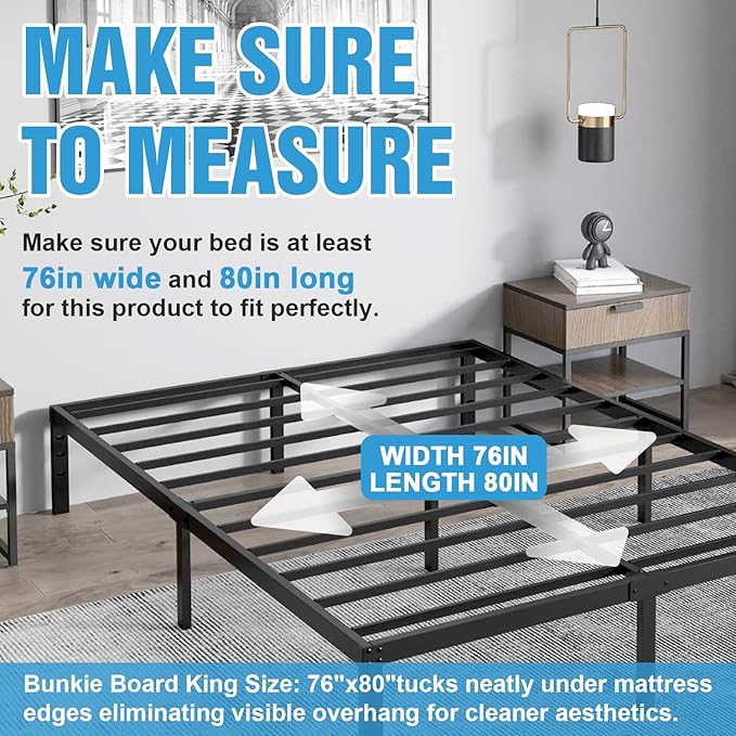 Bunkie Board King Size (76x80''), 10mm Bed Boards for Under Mattress, Breathable, Noise Minimizing, Moisture Resistant Bunkieboards, Heavy Duty Bed Support Board for Platform & Slatted Frames