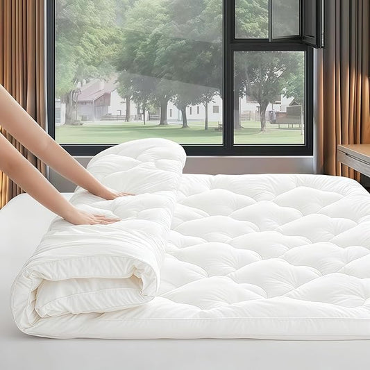 2 Inch Mattress Topper Queen Size Breathable Filled Soft Fluffy Supportive for Back Pain Relief, Bed Mattress Pad Pillow Topper with Extra Thick Padded Protector for 8"-21" Deep Pocket