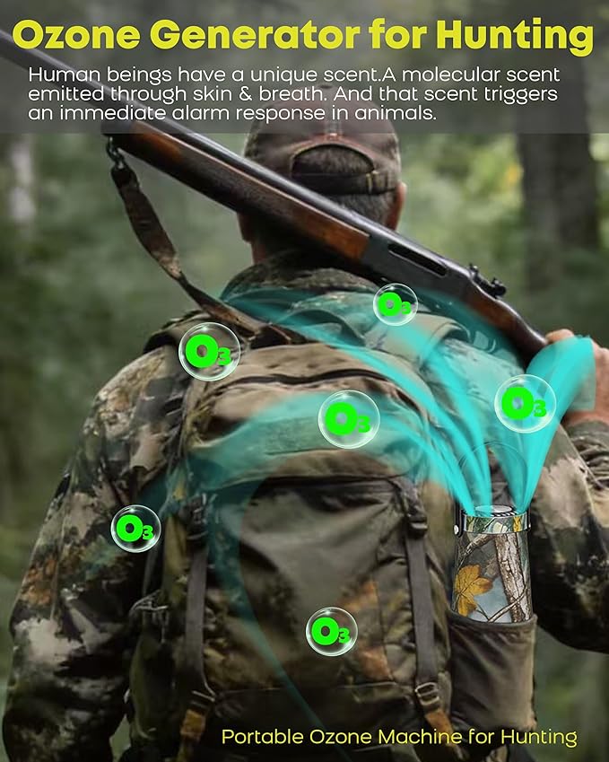 Scent Eliminator Ozone Generator for Hunting - Advanced Odor Control for Blinds, Stands - Includes Rechargeable Battery & Tree Mounting System