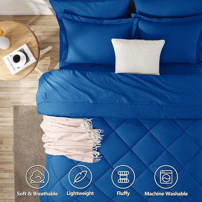 CozyLux Full Size Comforter Sets Classic Blue - 7 Pieces Bed in a Bag Full, Luxury Soft Bed Set for All Seasons, Bedding Set with Down Alternative Comforter, Sheets, Pillowcases & Shams
