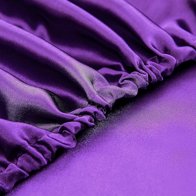 Homiest 4pcs Satin Sheets Set Luxury Silky Satin Bedding Set with Deep Pocket, 1 Fitted Sheet + 1 Flat Sheet + 2 Pillowcases (King Size, Purple)
