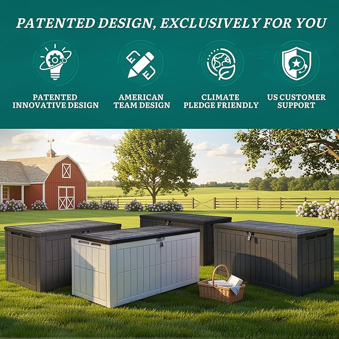 YITAHOME 134 Gallon Large Outdoor Storage Box with Lock, Waterproof Deck Box with Hydraulic Piston for Garden Tools, Pool Accessories & Cushions, Resin Deck Organizer with Bench Seat(Black)
