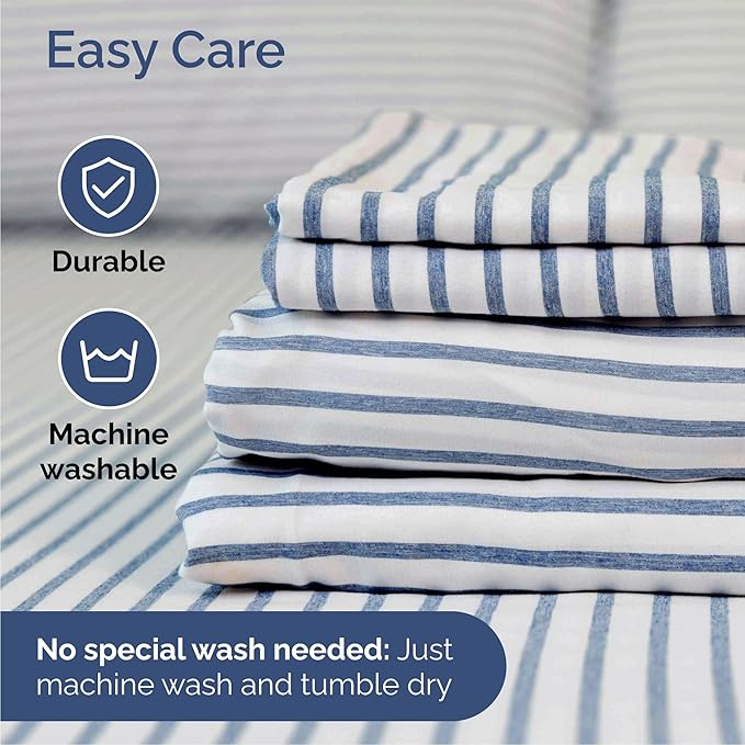 Queen 6 Piece Sheet Set - Comfy, Breathable & Cooling - Soft Hotel Luxury Bedding for Women, Men, Kids, Teens and Children - 1 Flat & 1 Fitted Sheet & 4 Pillowcases with Deep Pockets - Blue Stripes 2