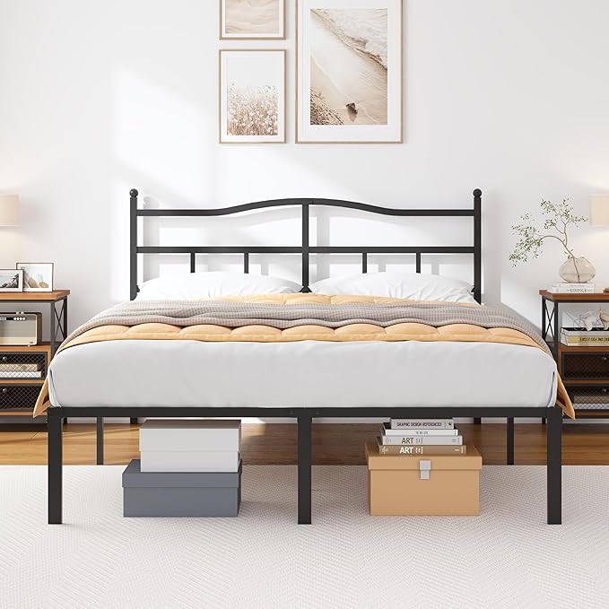 OSASET 14 inch Full Bed Frame -Platform Bed Frame with Headbroad Metal Bed Frame No Box Spring Noise Free Easy Assembly