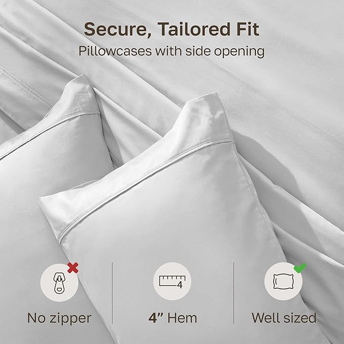 California Design Den Queen/Standard Pillow Cases Set of 2-400 Thread Count Sateen, Natural 100% Cotton Pillowcases Queen, Soft, Roomy and Breathable - Silver