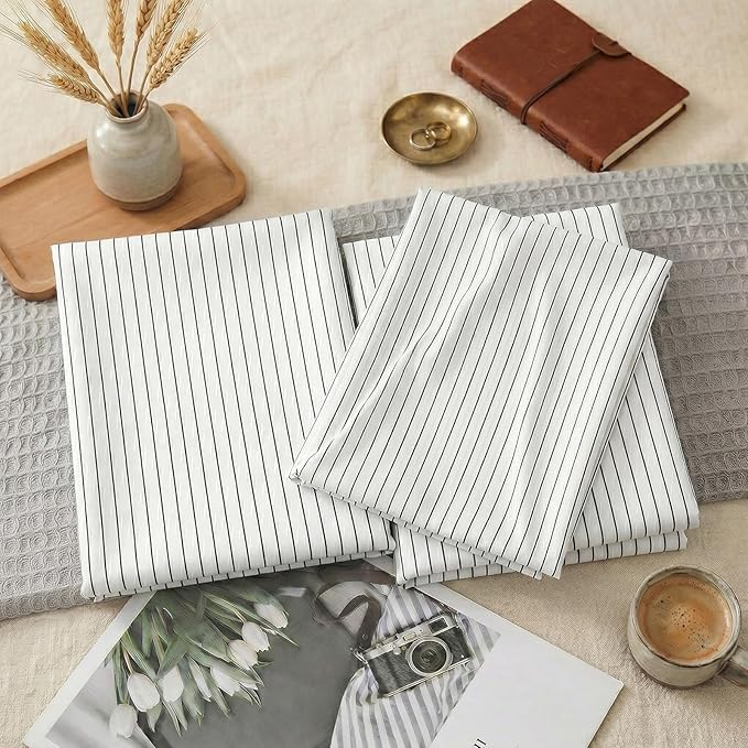 Merryword Black Striped Pillowcases, 100% Cotton Pillow Cases, Standard Size Pillowcases, Soft Breathable Pinstripe Pillow Covers, Set of 2