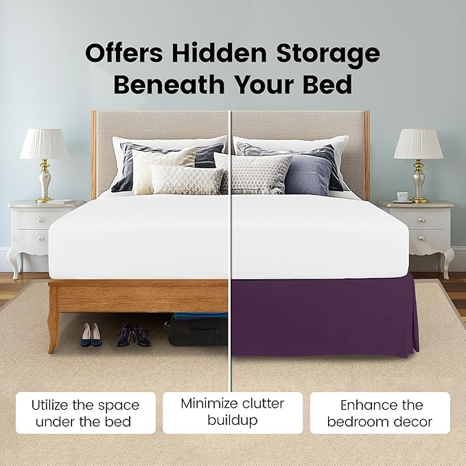 Utopia Bedding Queen Bed Skirt - Soft Quadruple Pleated Ruffle - Easy Fit with 16 Inch Tailored Drop - Hotel Quality, Shrinkage and Fade Resistant (Queen, Purple)