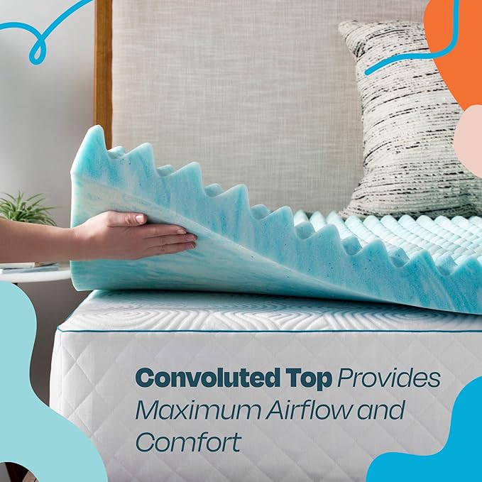 Linenspa 2 Inch Gel Memory Foam Mattress Topper – Egg Crate Style, Reversible for two feels – Promotes Airflow & Relieves Pressure Points – Twin